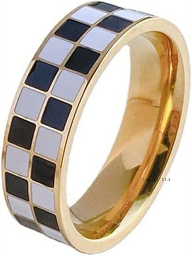 Checkerboard Band Ring 6mm Chunky Stacking Ring For Women Men